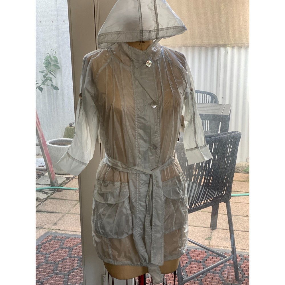 NWT Montiel Clear Effortless Hoodie Zip Front Trench Size S Flawed